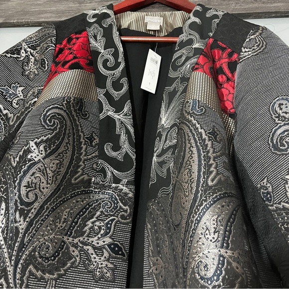 Chico's Patchwork Embroidered Paisley Open Front Jacket Wearable Art Statement - Picture 5 of 13